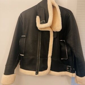 Women's Black and Cream Aviator Jacket